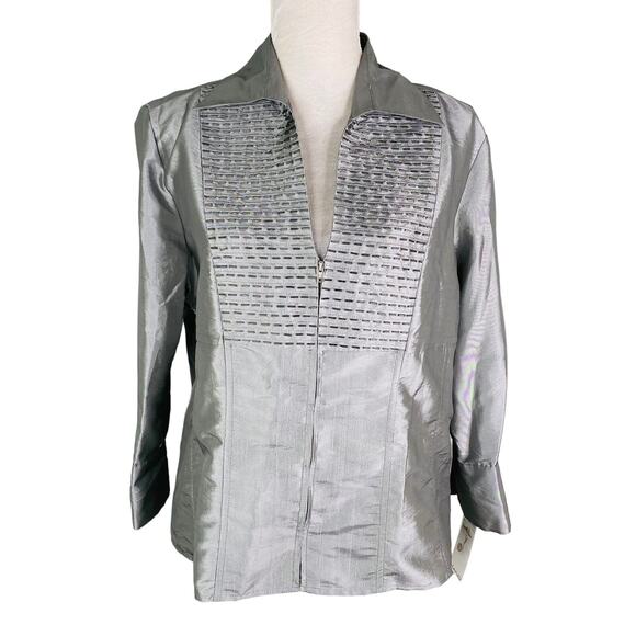 Vintage Piano Blouse Large Silver Zip Up Beaded Top New - Picture 10 of 10